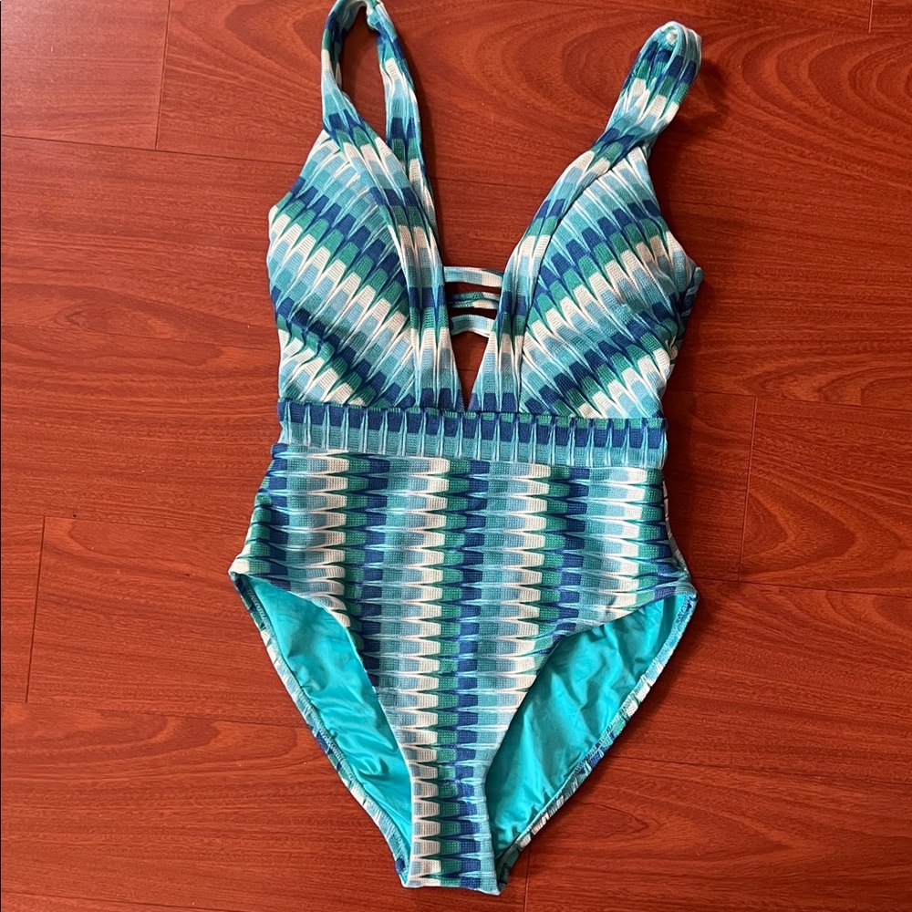 Trina Turk Stylish Blue and Green One‎ Piece Swimsuit size S NWOT